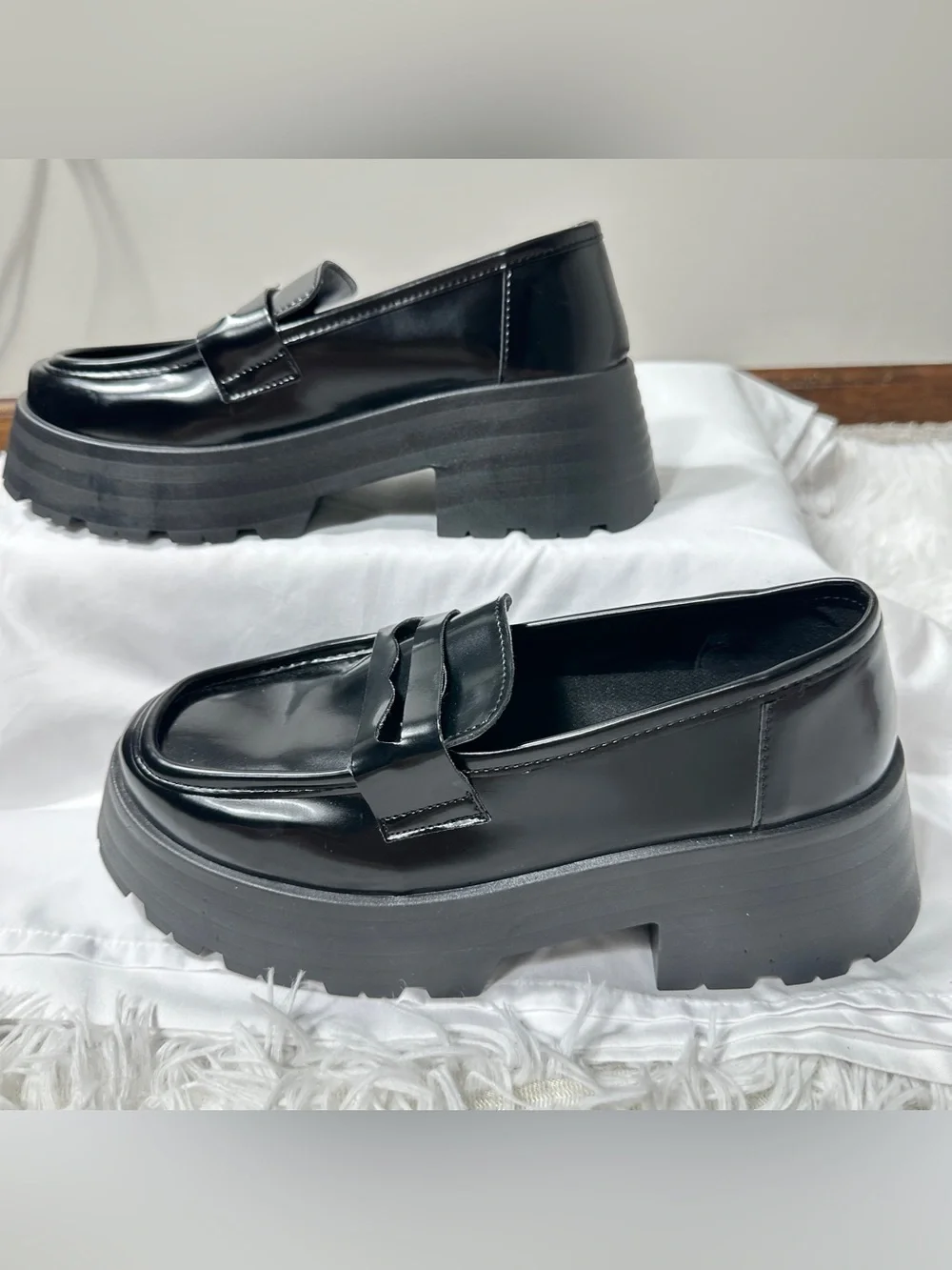 ASOS Design Black Patent Chunky Platform Loafers Lug Sole Women 7 Made In Italy